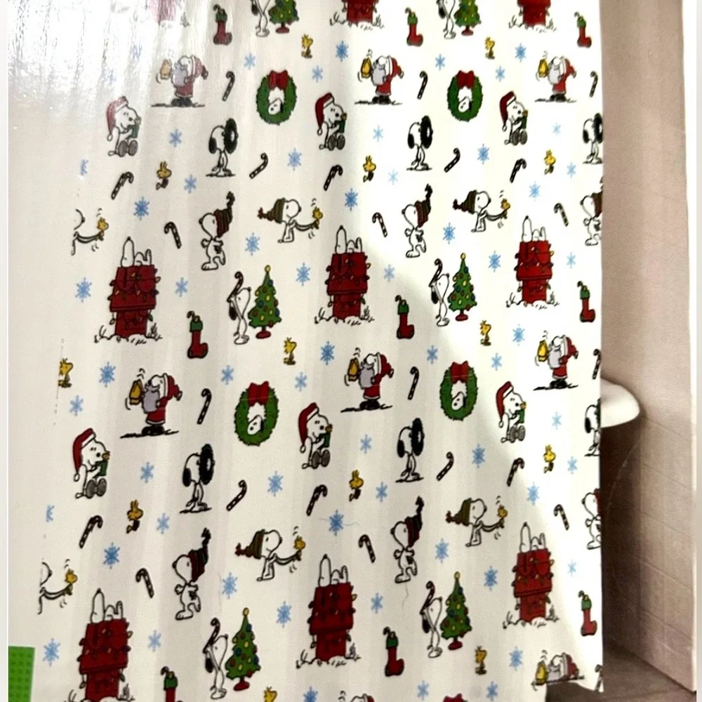 Peanuts Holiday Snoopy Fabric Shower Curtain Woodstock, Wreaths, Candy Canes